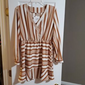 Camel and White Striped Dress w/ Belt